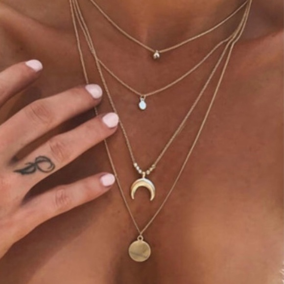 Multi Layered Necklace Bohemian crescent moon Boho Multiple - Picture 3 of 6